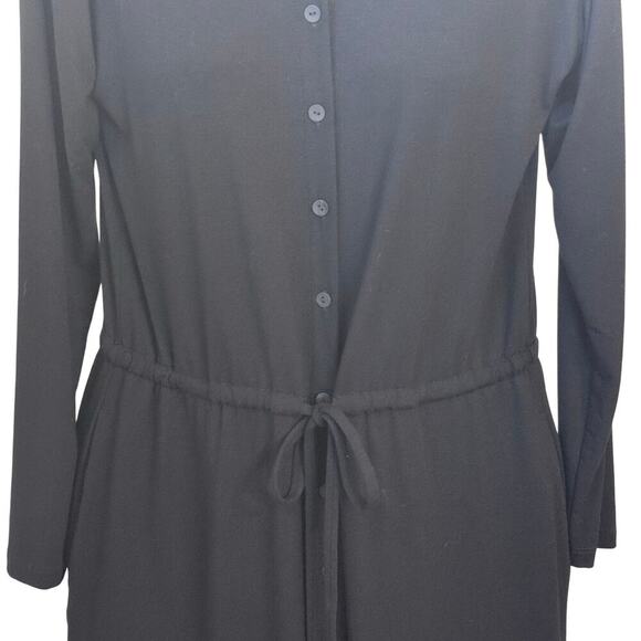EILEEN FISHER Black jersey Knit Button-Front Dress Drawstring Waist Sz Petite P - Picture 5 of 13